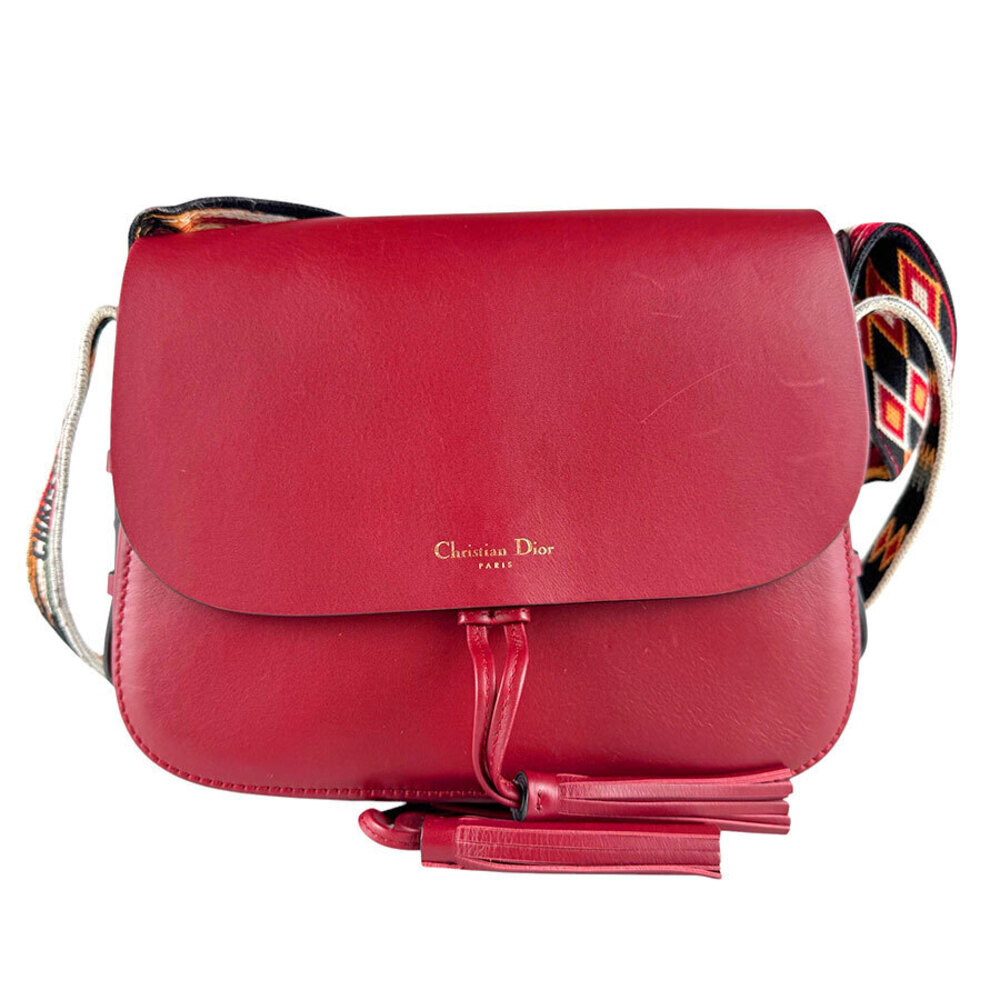 Christian Dior Tassel Leather Crossbody Bag Multicolor Red